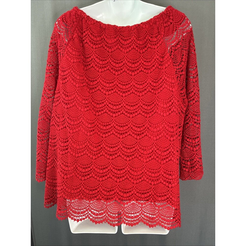 Talbots RSVP Off Shoulder Top XL Red Cotton Crochet Lace Scalloped Romantic Chic - Picture 6 of 14